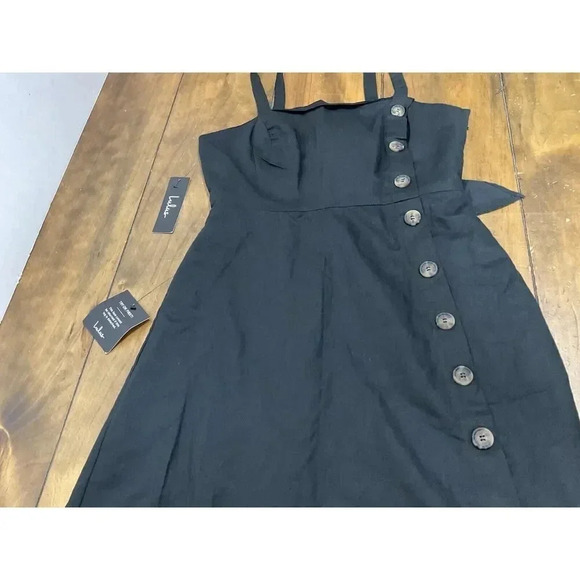 Lulu’s Louetta Black Button Down Linen Mini Dress With Bow Accent Size Medium - Picture 2 of 11